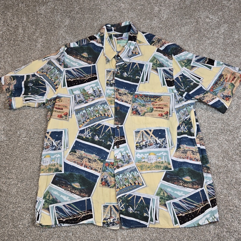 Vintage Reyn Spooner Shirt Mens XXL Hollywood California Postcard Rayon USA - Picture 1 of 7